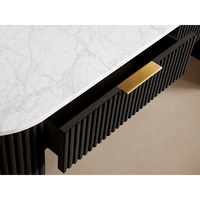 Table console ovale moderne en bois massif européen avec plateau en marbre et rangement pour salon et salle à manger