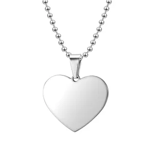 Custom Fashion Jewelry Love Heart Pendant Silver Color Stainless Steel Heart Dog Tag Necklaces