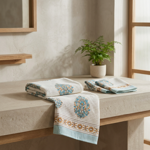 Ensemble de serviettes en coton gaufré : 2 serviettes de toilette et 1 serviette de bain, imprimé feuilles brodées, serviettes absorbantes, décoration personnalisée pour la maison - Product Image 3
