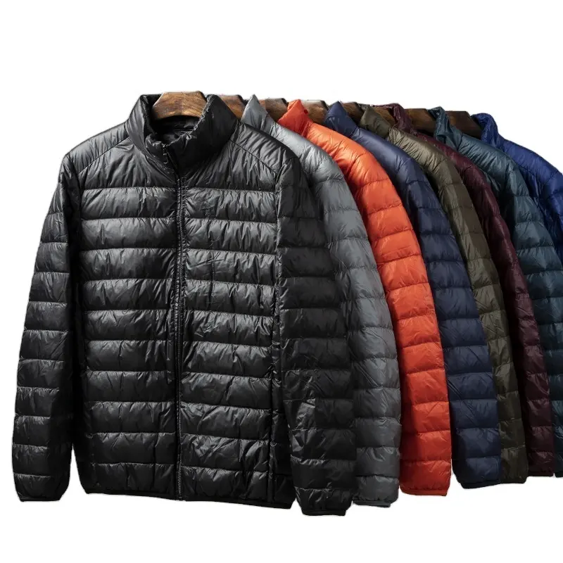 Outdoor Light Warm Duck Feather men's jacket Custom Nylon Black Hooded Winter Bubble Puff Filled Down Puffer Jackets for Men
