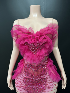 Novance Y5876 Nuovo Design Abito da Festa Aderente in <span class=keywords><strong>Tulle</strong></span> <span class=keywords><strong>Rosa</strong></span> Caldo con Motivo a Cuore, <span class=keywords><strong>Vestito</strong></span> Sexy da Club - Product Image 5