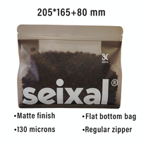 Sac à fond carré personnalisé, finition mate, sac à café de 250 g avec fermeture éclair standard, valve d'air, solution d'emballage refermable