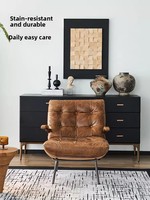 Fauteuil lounge vintage en cuir véritable ciré à l'huile brésilien, style Bauhaus, finition vieillie, pour salon