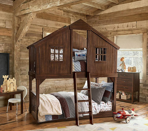 Lit superposé pour enfants en forme de maison dans les arbres avec barrière de sécurité, lit château multifonctionnel, mobilier enfant - Product Image 4