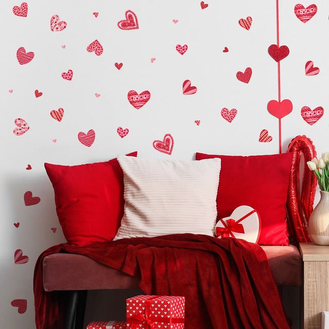 Wholesale Manufacture Romantic love Heart PVC Self Adhesive Bedroom Bathroom Living Room Wall Stickers