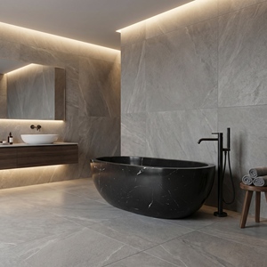 Baignoires ovales modernes de luxe sur mesure en marbre noir Marquina exclusif, autoportantes, pour salle de bain et appartement - Product Image 6