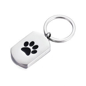 Paslanmaz çelik anahtarlık dikdörtgen anıt kolye kolye pençe baskı Pet mücevherat küllerden - Product Image 1