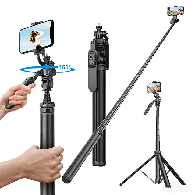 C05 Hot Selling 81-inch Aluminum Alloy Pole Camera Tripod 360-degree Panoramic Shooting Foldable 2055mm for 5.0