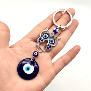 Cú Rỗng Hợp Kim Đáng Yêu Với Đá ThủY Tinh Màu Xanh Hoàng Gia Và Móc Chìa Khóa Mặt Dây Chuyền Mắt Quỷ Tròn 1.2" - Product Image 4