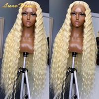 Perruque frontale transparente 13x4 Deep Loose Wave 613 Blond Miel Bouclé, 180% de densité, Perruque 13x6 Water Wave Colorée en Cheveux Humains pour Femme