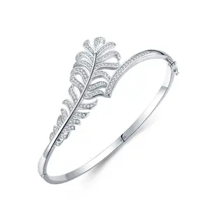 Moda hoja 925 plata esterlina circón pulsera brazalete clásico elegante moda joyería brazalete para mujer