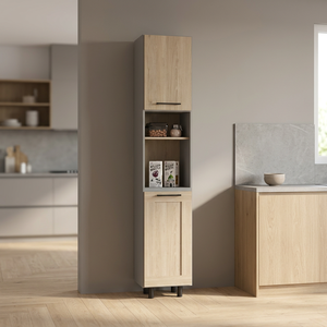Light <b>Pine</b> Finish Double-Door Kitchen Pantry Retrit Six <b>Shelves</b> Kitchen Cabinets - Product Image 3