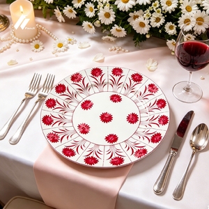 Juego de Platos de Porcelana China con Diseño de Margaritas Rojas, Vajilla de Cerámica con Estampado Floral Hecho a Mano para Decoración de Bodas y Banquetes - Product Image 5