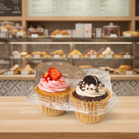 Boîte à clapet en PET jetable de qualité alimentaire pour cupcakes et muffins, 2/1 compartiment, en plastique gaufré pour biscuits