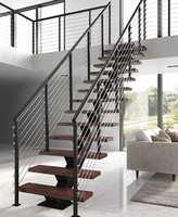 DB Modern Mono Beam Escalier | Lisse simple en acier au carbone avec bandes de roulement en bois massif et garde-corps en verre pour les maisons d'intérieur et d'extérieur