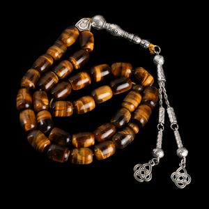 מחרוזת תפילה YS310 מחרוזות עין הנמר עם קמע, חרוזי עין הנמר צהובים מדהימים, חרוזים עגולים בעבודת יד. - Product Image 5