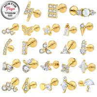 Freya G23 ASTM-F136 Titanium Zircon Ear Helix Cartilage Stud Earrings Labret Lip Internal Thread Wholesale Body Piercing Jewelry