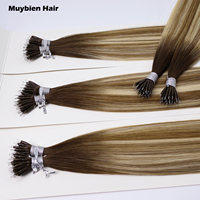 Extensions de cheveux vierges européens professionnelles à kératine nano, pré-collées, double trame, double tirage, avec perles Nanoring