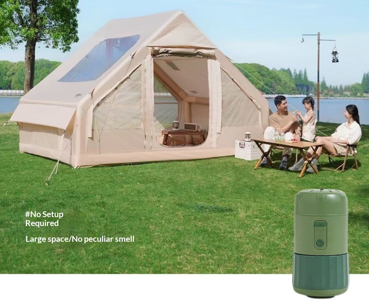 Tenda a due porte con lucernario e pompa ad aria elettrica