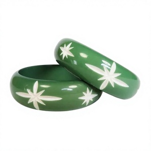 Bracelets en résine à motif étoile sculpté en céramique verte faits à la main, qualité supérieure, unisexe, bijoux vintage à la mode, ensembles pour mariage femme - Product Image 1
