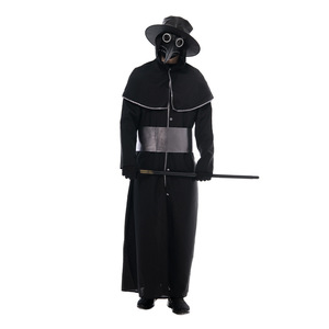 Costume de Médecin de la Peste avec Masque Bec d'Oiseau Noir, Manteau Long, Chapeau et Bâton pour Cosplay et Scène, Taille Adulte Unique - Product Image 1