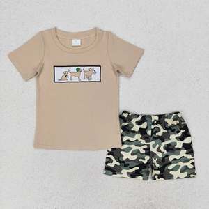 Ensemble 4th of July pour garçons, T-<span class=keywords><strong>shirt</strong></span> rayé avec broderie de chiot patriotique et short rouge/à carreaux, tenue d'été 2 pièces pour garçons - Product Image 6