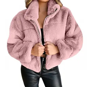 Women's Autumn Winter Rabbit Fur Imitation Fur Jacket Zipper Cardigan Plush Warm Coat
