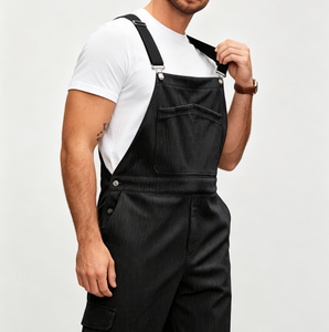 Salopette noire en velours côtelé pour <span class=keywords><strong>homme</strong></span>, bretelles réglables, poche avant, coupe ample et jambe <span class=keywords><strong>large</strong></span> - Product Image 1