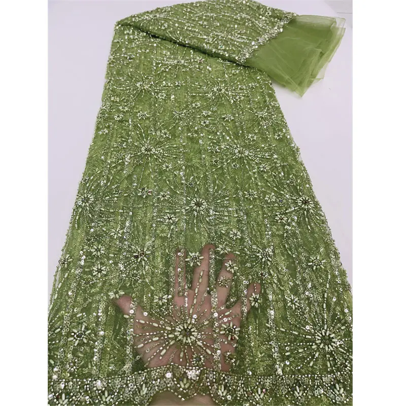 Renda manik-manik buatan tangan keluaran baru kain renda Afrika renda tulle kualitas tinggi