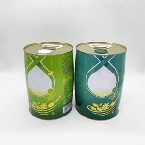 Large Capacity 5L Tinplate <b>Drum</b> Shape Olive <b>Oil</b> Peanut <b>Oil</b> Cans for Storage Canned Food Pet Food & Cookies with Customized Logo - Product Image 1