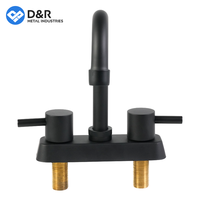 Keran Wastafel D&R Model Terbaru, Mixer 2 Jalur untuk Bak Mandi dan Wastafel, Lubang Ganda 4 Inci, Cartridge Kuningan, Warna Hitam, untuk Kamar Mandi