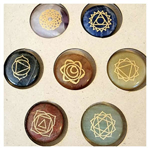 Natural Seven Chakra Round <b>Set</b> with Box Round Engraving <b>Crystal</b> Cleansing Disc Reiki Meditation Portable Home Decor - Product Image 1