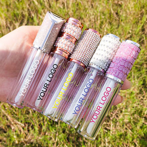 6ml Vente en gros Tubes de brillant à lèvres ronds vides de luxe de 5ml avec paillettes argentées, strass et perles, avec applicateur brosse - Product Image 1