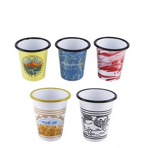 Mug conique en émail de 350 ml, personnalisé en usine, bleu et jaune, imprimé, non cassable, pour boire - Product Image 4