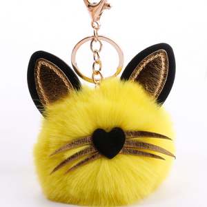 Promoción 8CM gato pompón llavero Pom cuero llavero lindo Animal juguetes de peluche bolsa encantos llaveros para mujeres colgantes al por mayor - Product Image 3