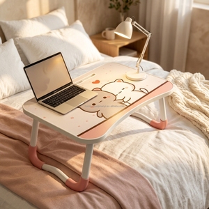 Scrivania Pieghevole Regolabile in Legno per Letto, Tavolo Multifunzionale per <span class=keywords><strong>Computer</strong></span> Portatile con Cassetto - Product Image 4