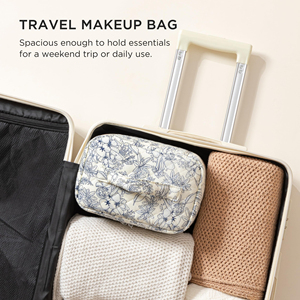 Quilted Makeup <b>Bag</b> Floral Cotton Makeup Pouch Aesthetic Cute Travel Toiletry <b>Bag</b> for Women Girls - Product Image 3