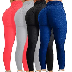 Groothandel panty vrouwen 3 4-Groothandel Sexy Vrouwen Solid Scrunch Butt Lifting Hoge Taille Workout Gym Fitness Yoga Broek Jacquard Leggings