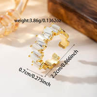 Bague ouverte ajustable en chaîne dorée élégante avec zircon cubique taille rectangle étincelant serti à griffes, idéale pour le quotidien, les fêtes ou comme cadeau
