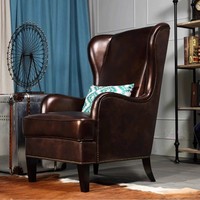 Chaise de canapé simple confortable en cuir véritable vintage américain avec bras Chaises de salon Chaise longue en bois