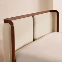 Lit en lin blanc de luxe italien, taille Queen, tête de lit à panneaux, cadre en bois de chêne massif, meubles de chambre à coucher pour la maison et l'hôtel