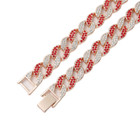 Kalung Rantai Cuban Link Hip Hop 15mm Lebar, Bahan Alloy dan Berlian Imitasi, Perhiasan Fantasi Warna-warni, Tahun 2025