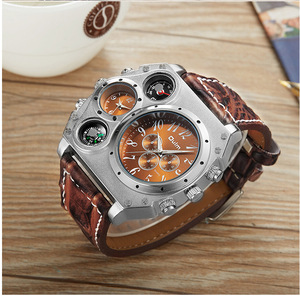 <span class=keywords><strong>Montre</strong></span> à quartz avec logo personnalisé, grand cadran, boîtier en alliage, plusieurs cadrans, double fuseau horaire, bracelet en cuir, style sportif, montres uniques et tendance - Product Image 3