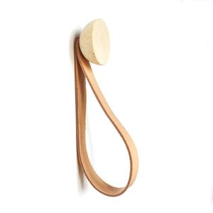 Crochets muraux ronds en bois de hêtre innovants avec boucle en cuir, 2 crochets, écologiques et multifonctionnels - Product Image 1