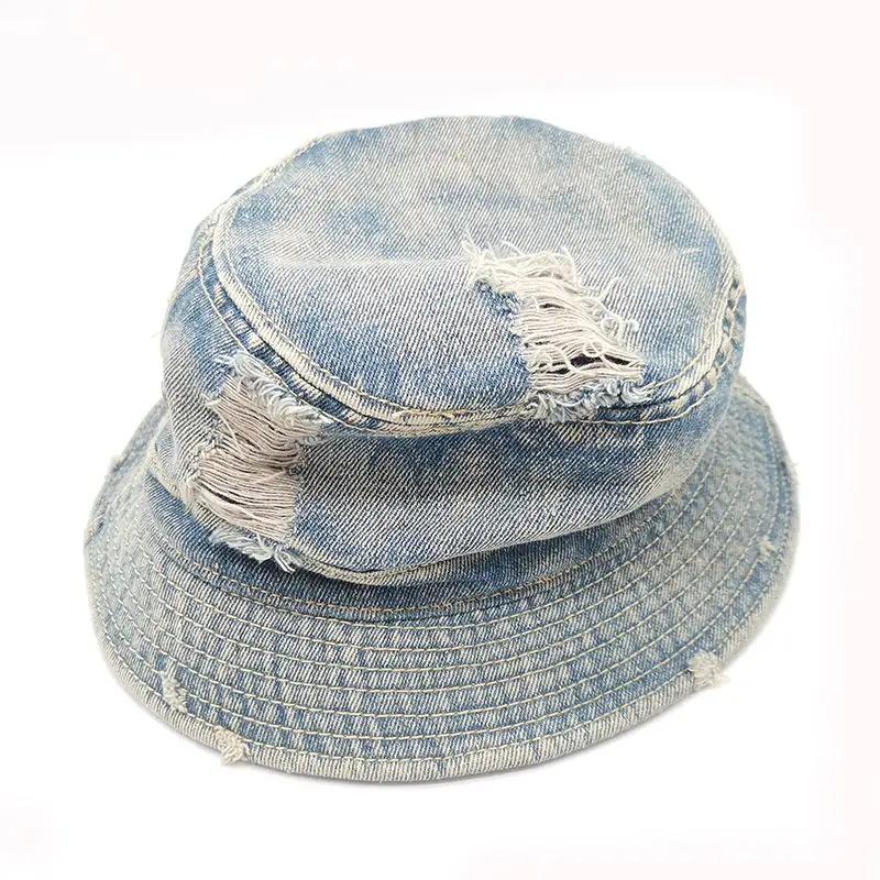 Wholesale Vintage Washesdenim Bucket Cap Hip Hop Sun Hats Manufacturer Jeans Hats With Custom Logo