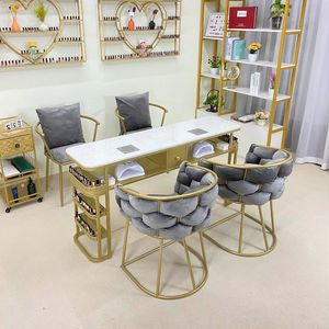 Ensemble table et chaise de salon de manucure moderne multifonctionnel avec aspirateur haute puissance, bureau double, style luxueux - Product Image 2