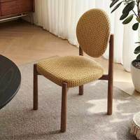 Chaise de salle à manger rembourrée à dossier ovale en bois massif, finition noyer, tissu texturé, chaise d'appoint rembourrée pour salle à manger, mobilier de maison