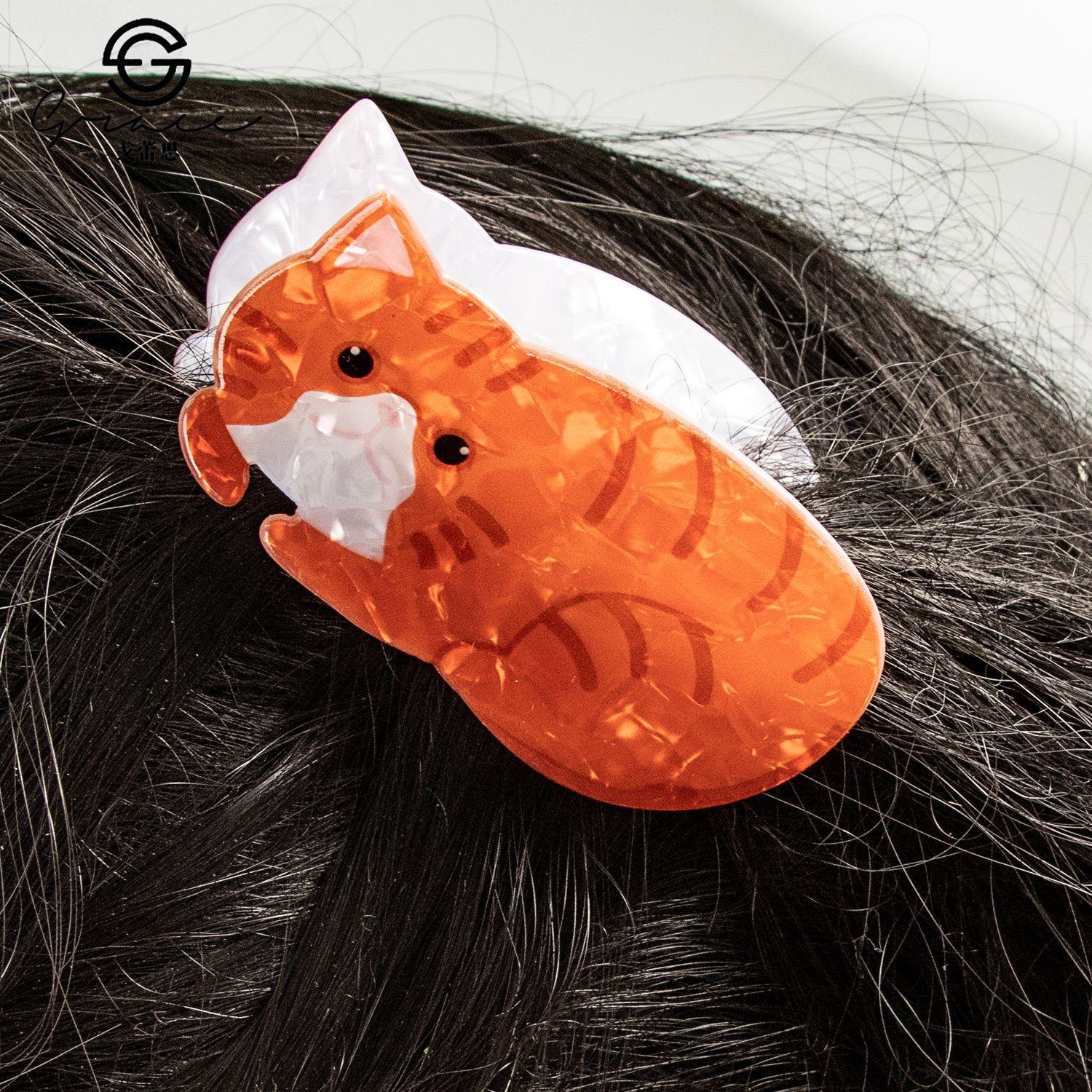 August New Acetate Clamp Cat Cartoon Print Hairpin Cute Animal Hairpin with Sweet Style 8cm Jewelry Headwear