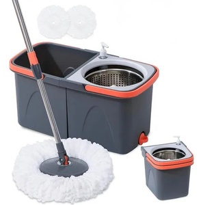 Ensemble serpillière et seau rotatif 360° en acier inoxydable, télescopique, portable, durable, pour <span class=keywords><strong>nettoyage</strong></span> sec/humide, facile à nettoyer - Product Image 5