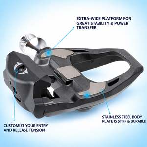 Pedales de Bicicleta de Carretera sin Clip, Compatibles con SPD-SL, Cuerpo de Carbono Compuesto, Plataforma Ancha, Tensión Ajustable - Product Image 2